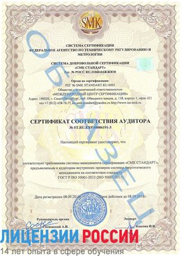 Образец сертификата соответствия аудитора №ST.RU.EXP.00006191-3 Ленинск Сертификат ISO 50001